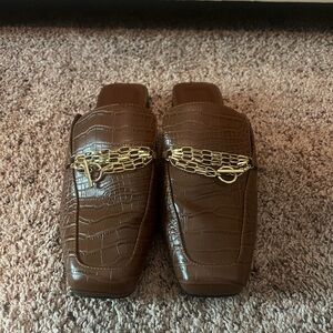 Open Edit Nash Faux Leather Mules Loafers In Brown Croco Print Women Size 8.5 M